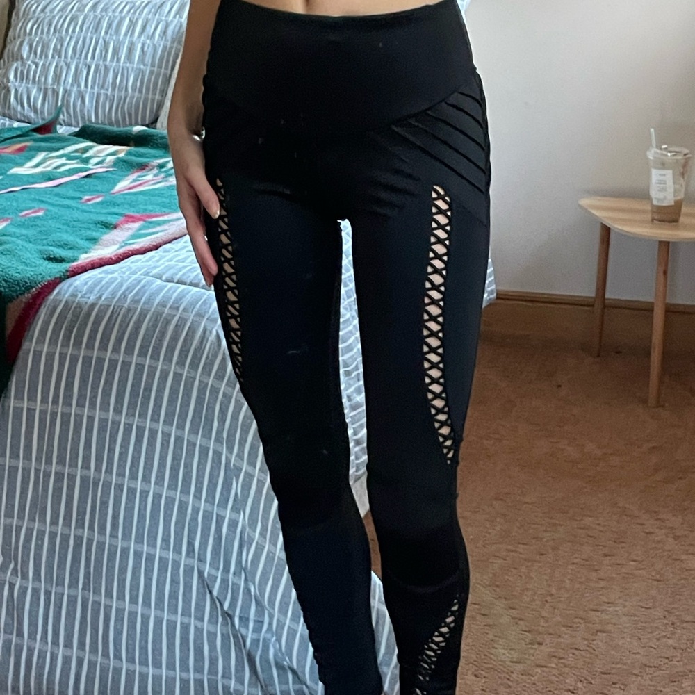 L'URV Black Leggings with Lattice Cut-Outs
